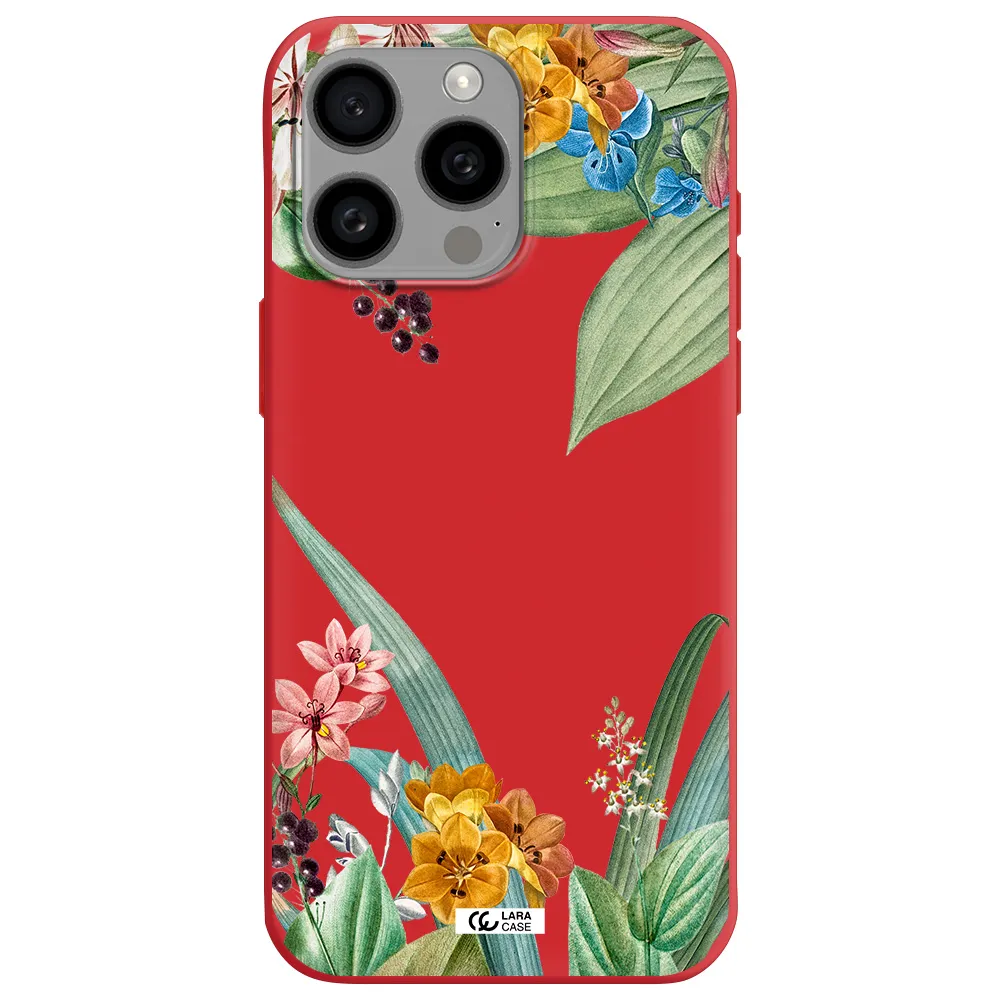 Summer Flower Vector Apple Iphone 15 Pro Max Silicone Imperial Red Case