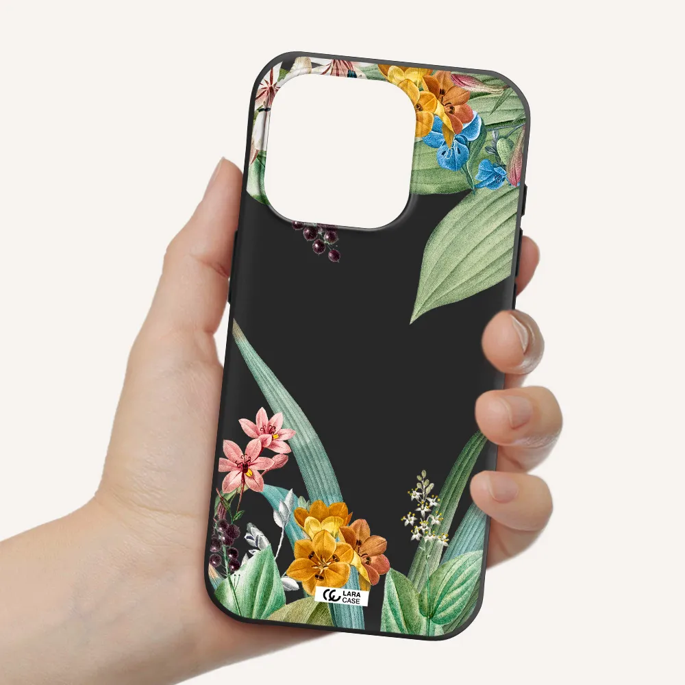 Summer Flower Vector Apple Iphone 15 Pro Silicone Black Case