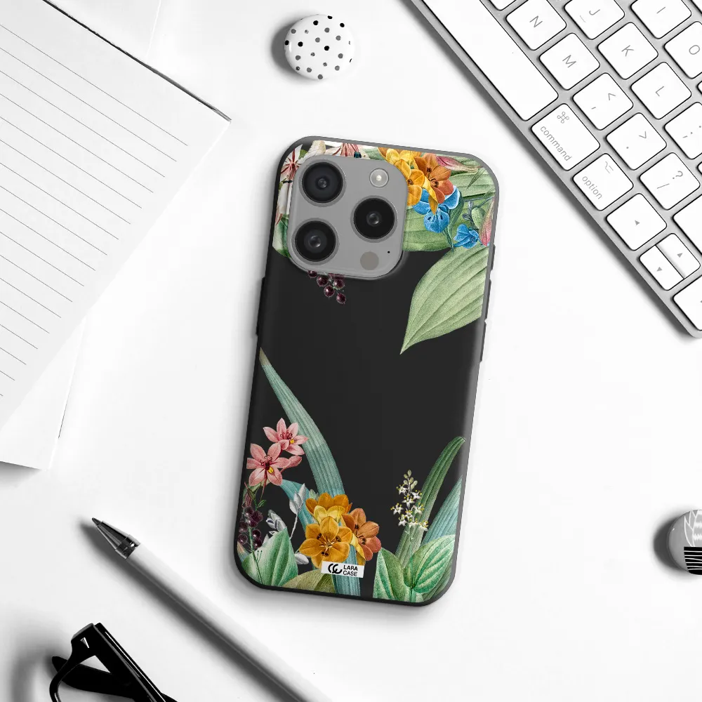 Summer Flower Vector Apple Iphone 15 Pro Silicone Black Case