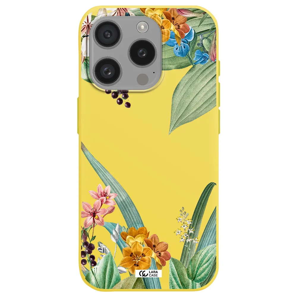 Summer Flower Vector Apple Iphone 15 Pro Silicone Canary Yellow Case