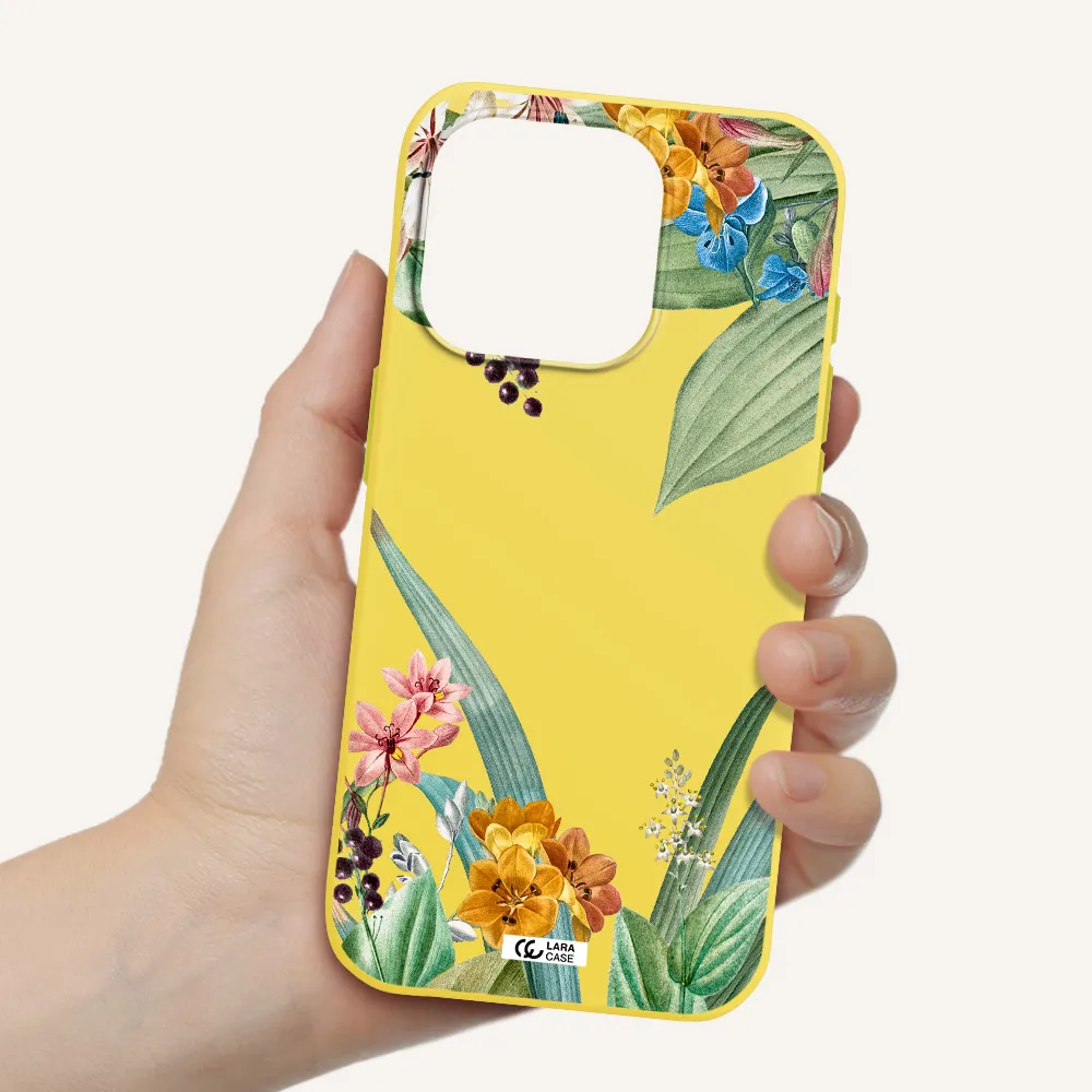 Summer Flower Vector Apple Iphone 15 Pro Silicone Canary Yellow Case