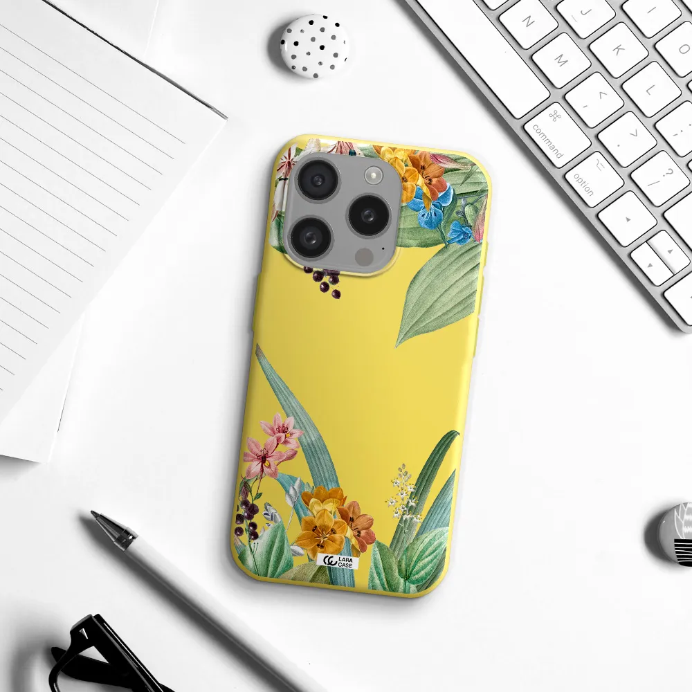 Summer Flower Vector Apple Iphone 15 Pro Silicone Canary Yellow Case