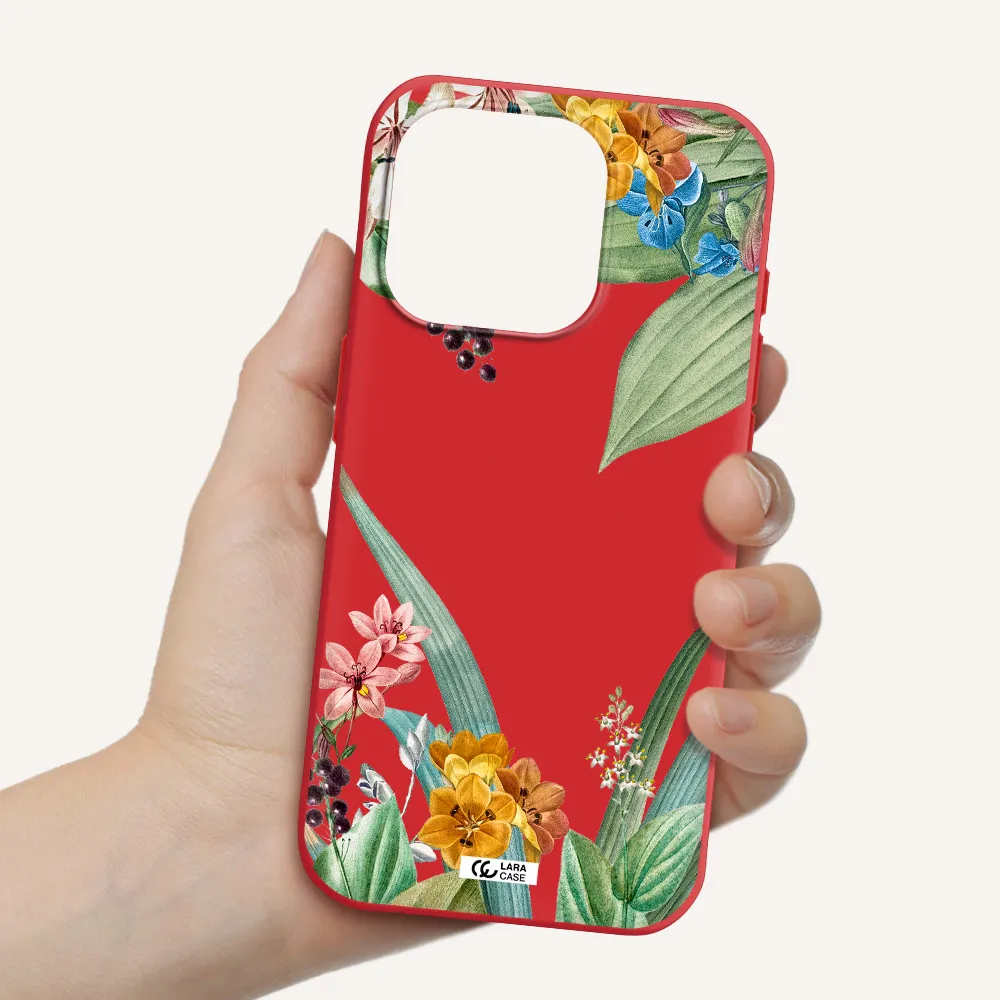 Summer Flower Vector Apple Iphone 15 Pro Silicone Imperial Red Case