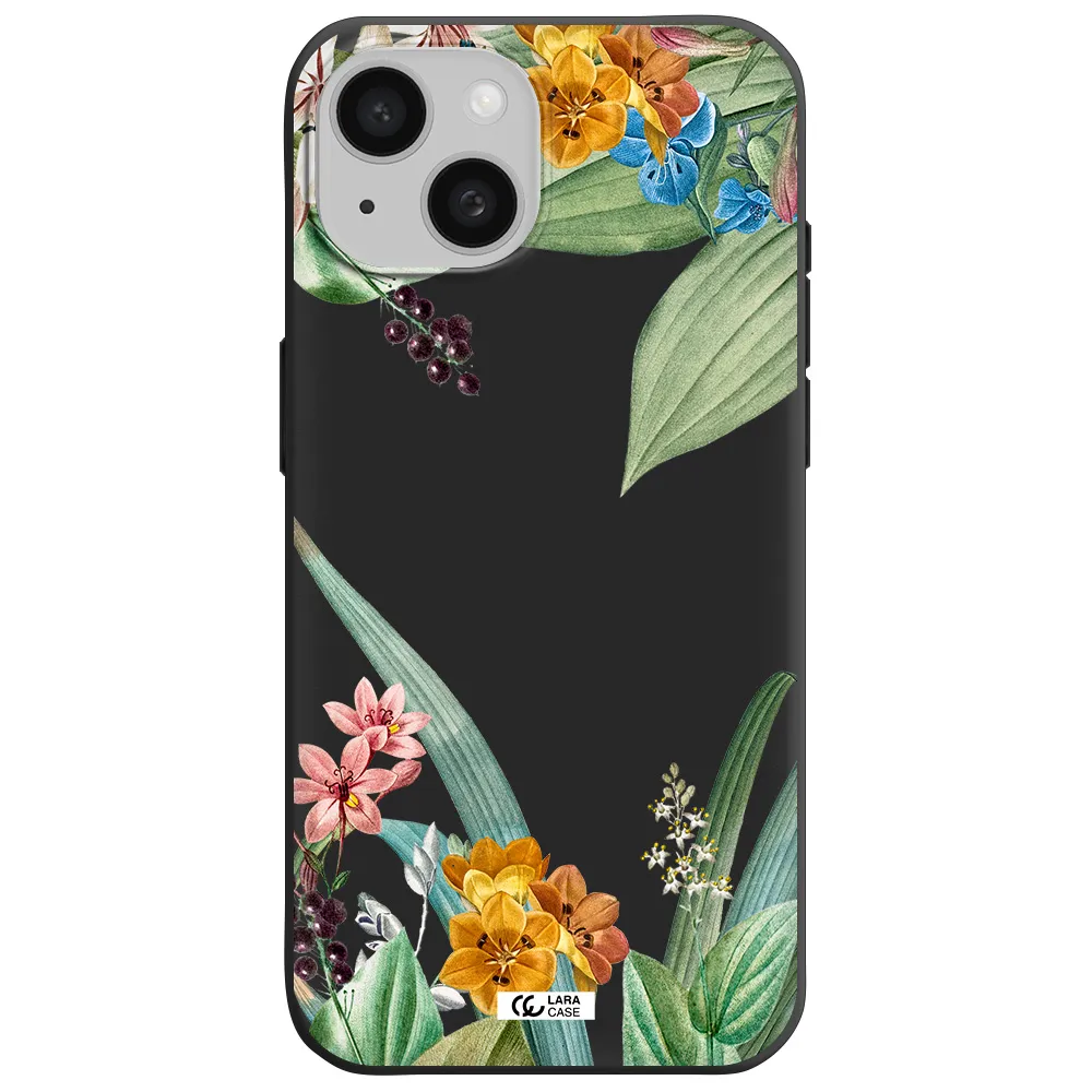 Summer Flower Vector Apple iPhone 15 Silicone black Case