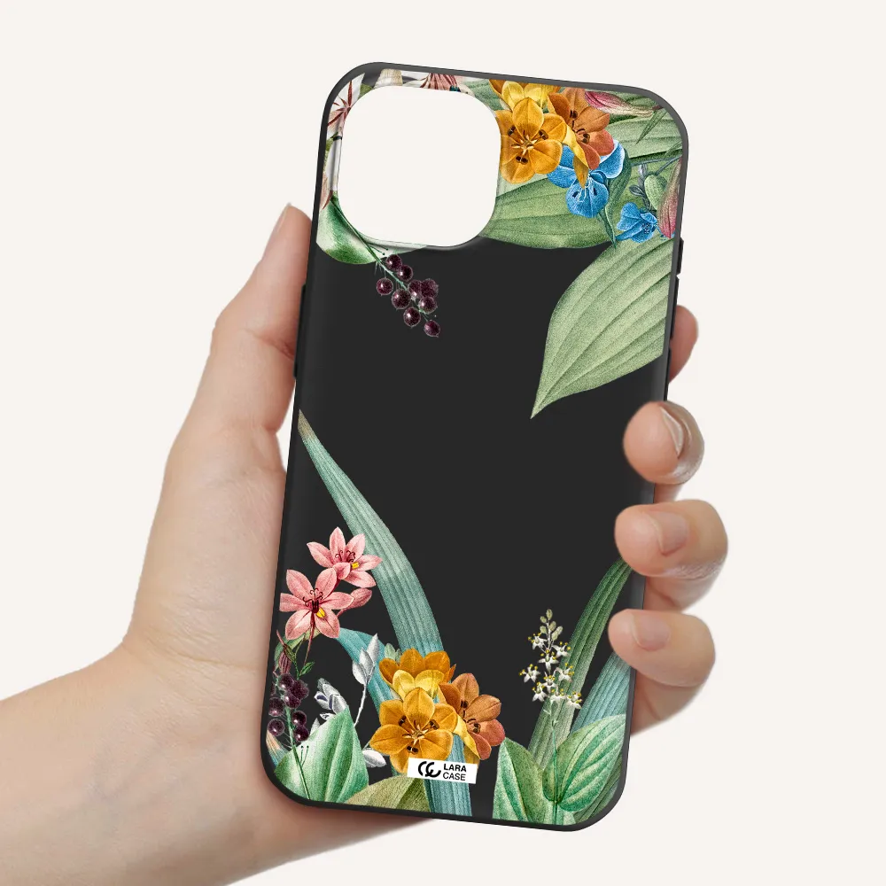 Summer Flower Vector Apple iPhone 15 Silicone black Case