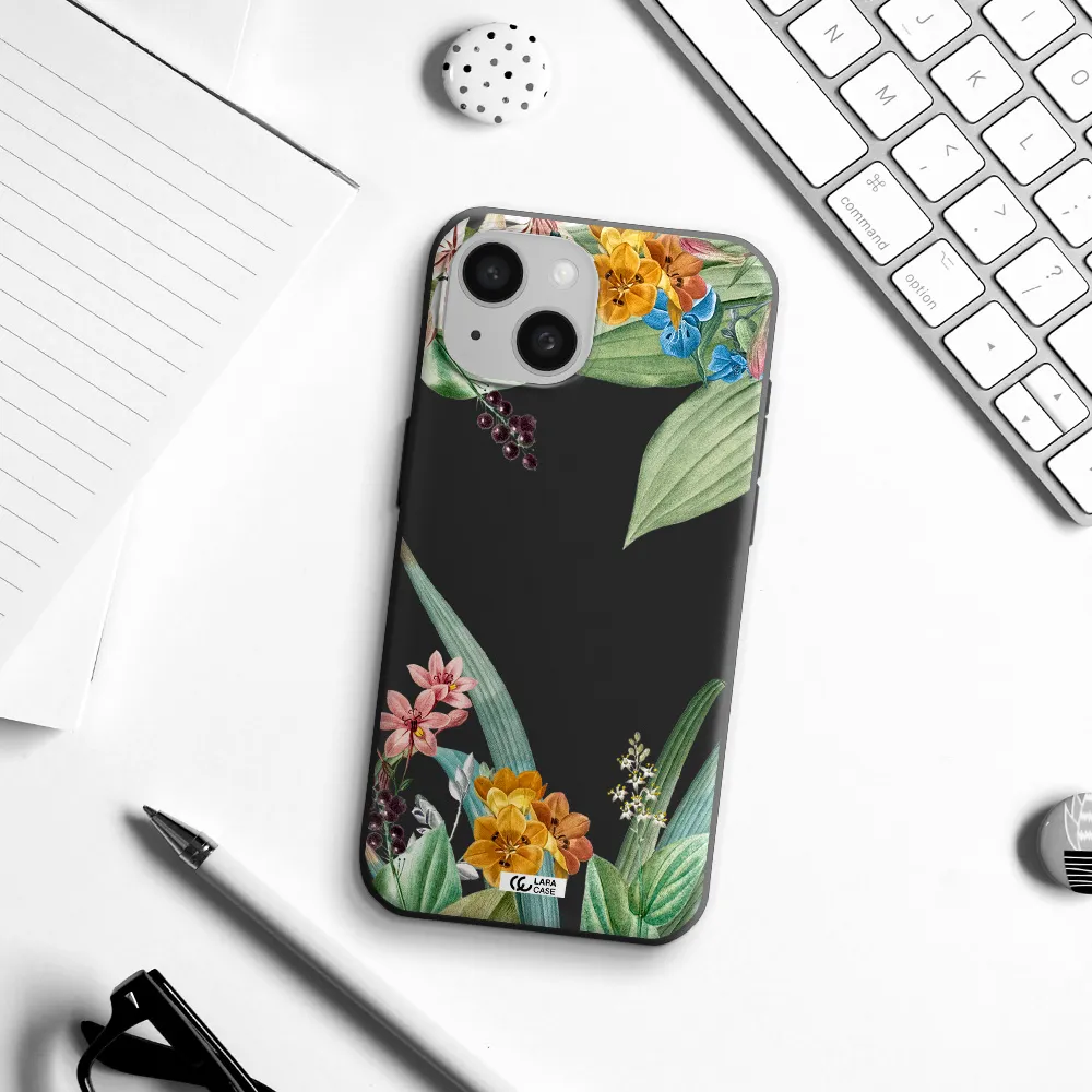 Summer Flower Vector Apple iPhone 15 Silicone black Case