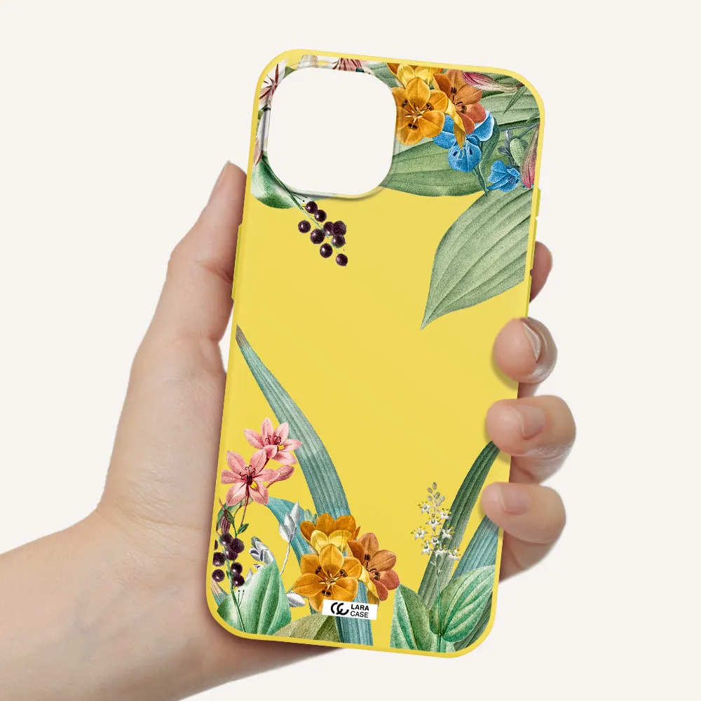 Summer Flower Vector Apple iPhone 15 Silicone canary yellow Case