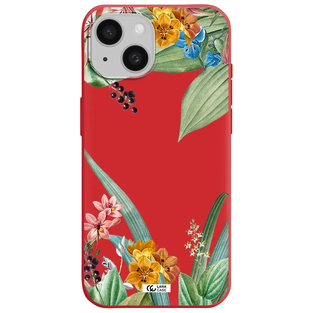 Summer Flower Vector Apple Iphone 15 Silicone Imperial Red Case