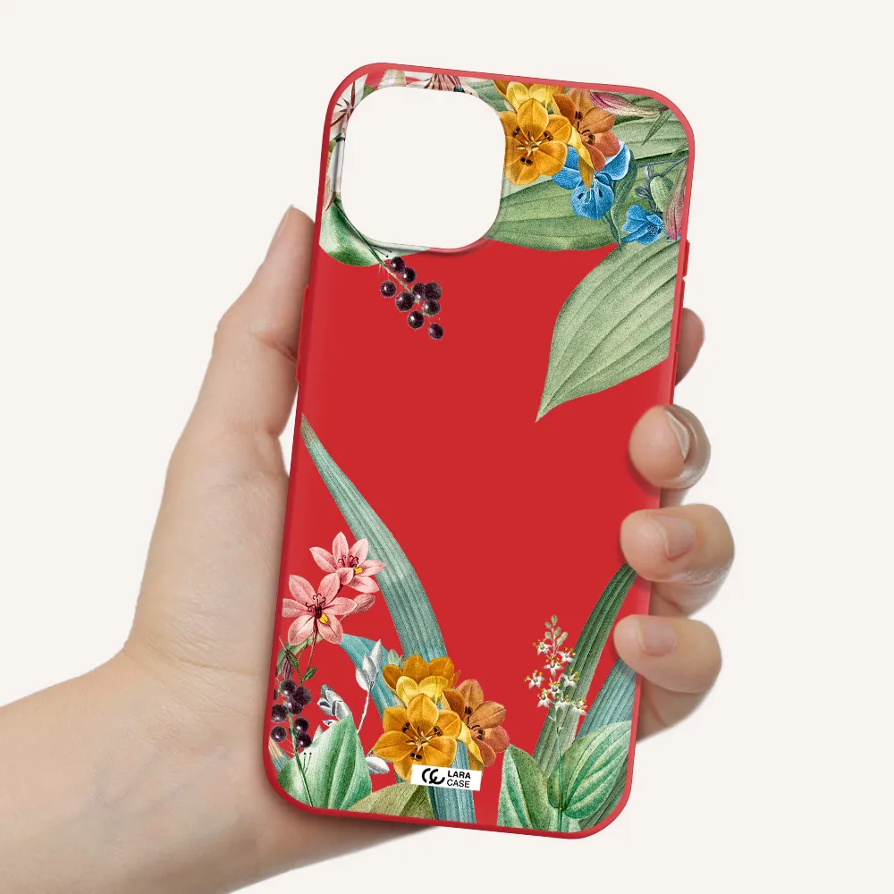 Summer Flower Vector Apple Iphone 15 Silicone Imperial Red Case