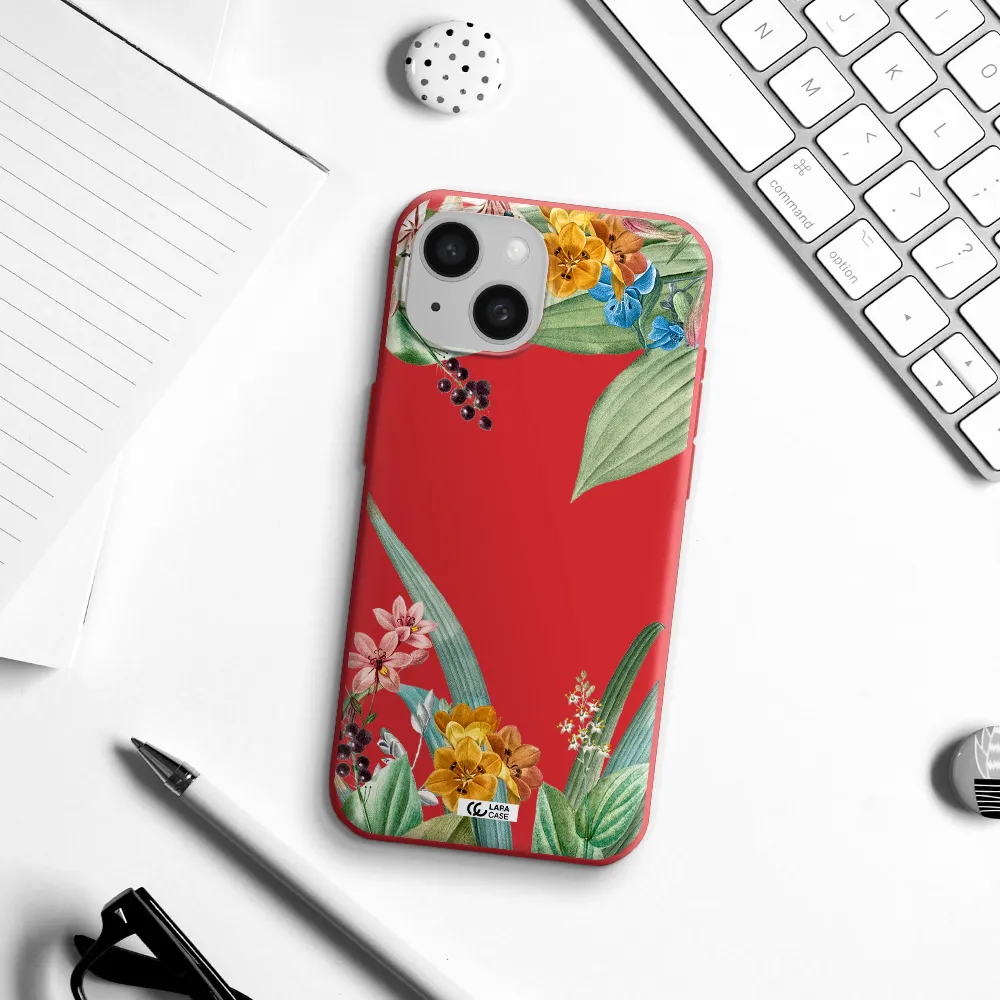 Summer Flower Vector Apple Iphone 15 Silicone Imperial Red Case