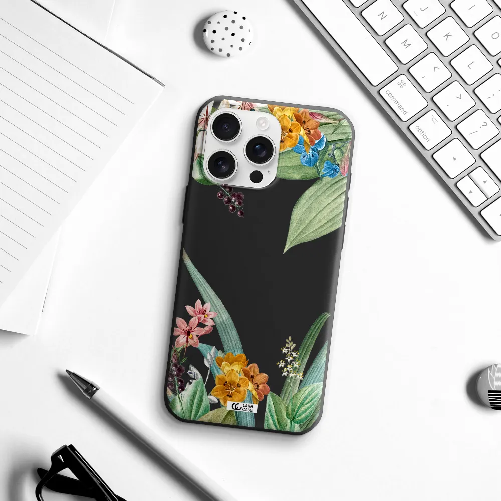 Summer Flower Vector Apple Iphone 16 Pro Max Silicone Black Case