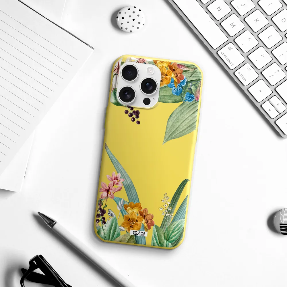 Summer Flower Vector Apple Iphone 16 Pro Max Silicone Canary Yellow Case