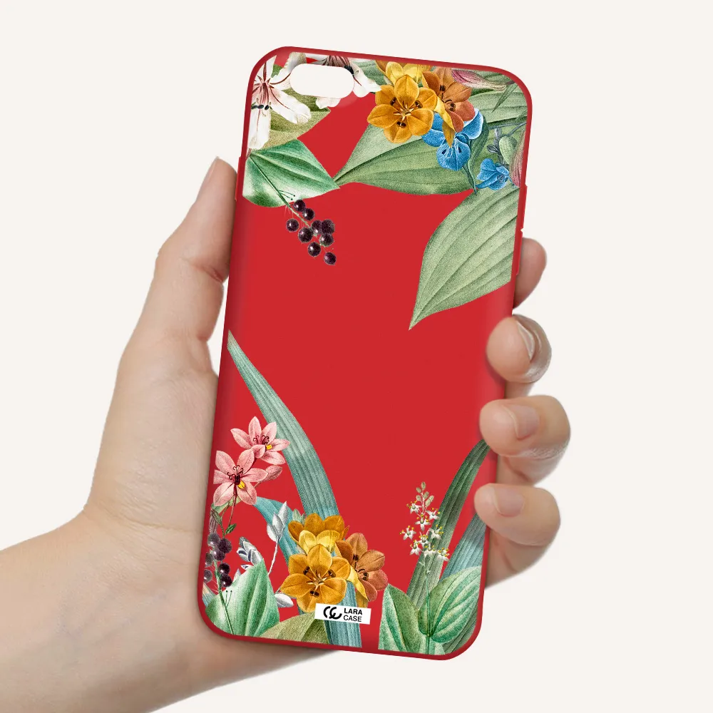 Summer Flower Vector Apple iPhone 6 plus Silicone Imperial Red Case