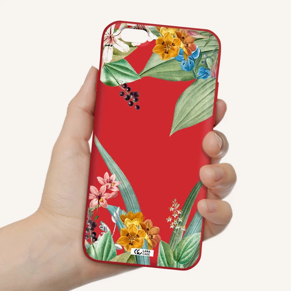 Summer Flower Vector Apple iPhone 6 Silicone Imperial Red Case