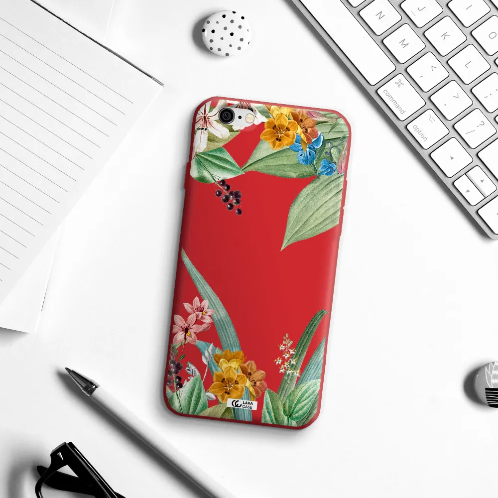 Summer Flower Vector Apple iPhone 6 Silicone Imperial Red Case