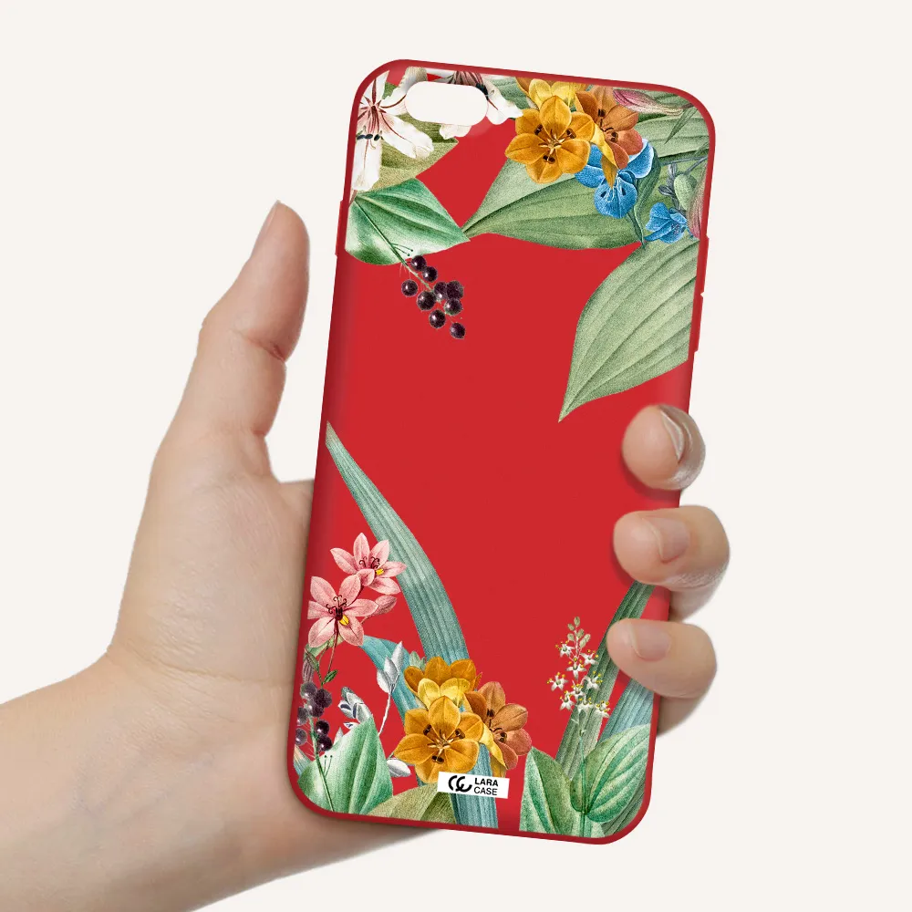 Summer Flower Vector Apple iPhone 6S Silicone Imperial Red Case