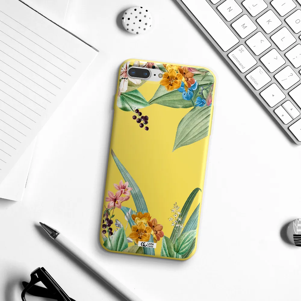 Summer Flower Vector Apple iPhone 7 plus Silicone canary yellow Case