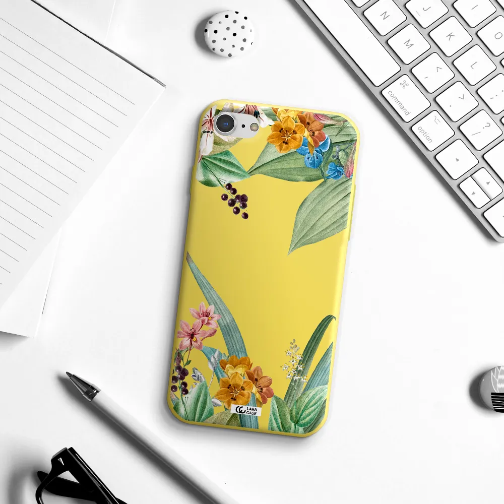 Summer Flower Vector Apple iPhone 7 Silicone canary yellow Case