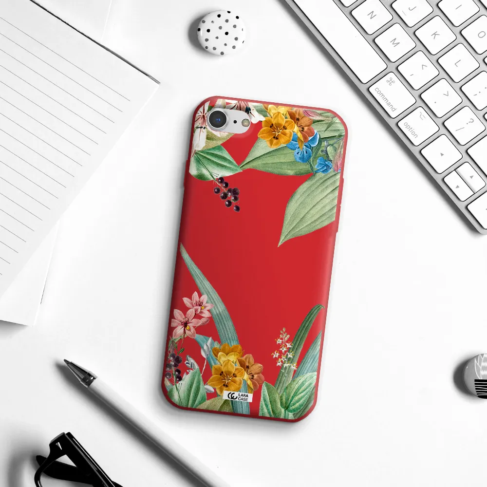 Summer Flower Vector Apple iPhone 7 Silicone Imperial Red Case