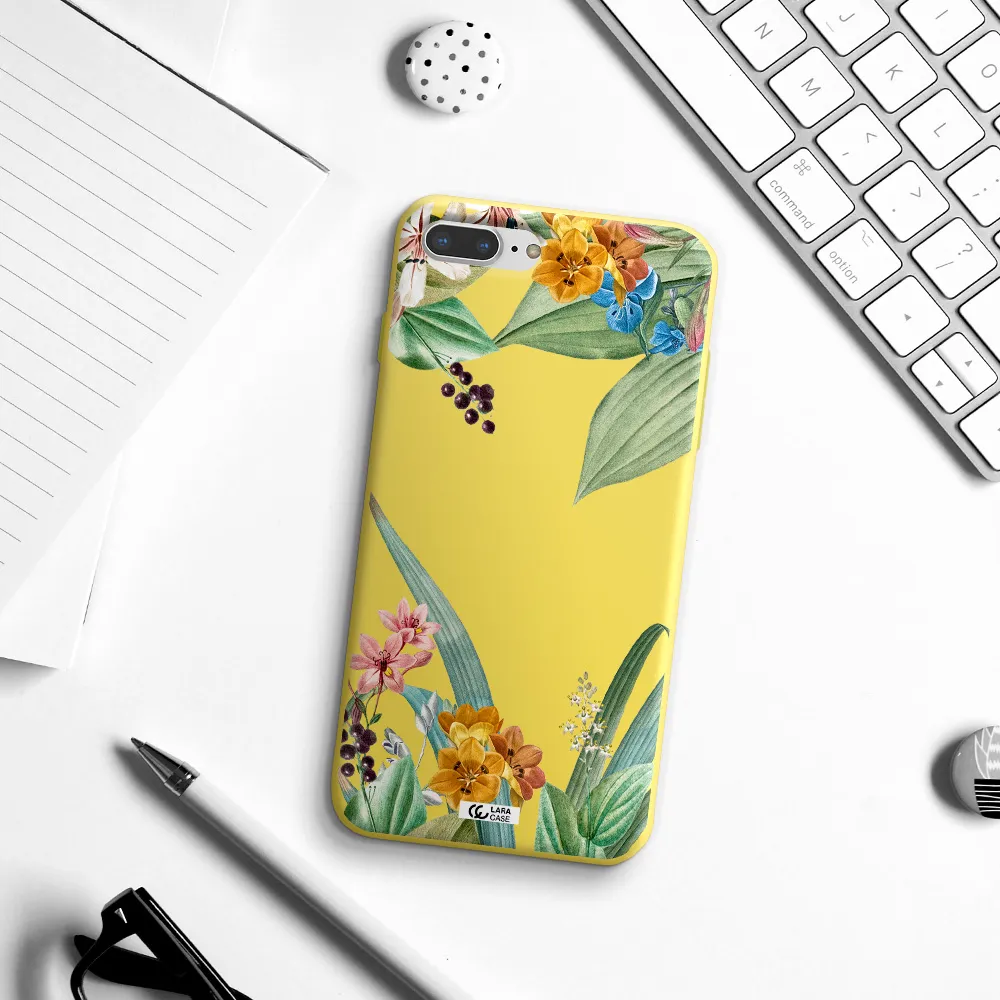 Summer Flower Vector Apple iPhone 8 plus Silicone canary yellow Case