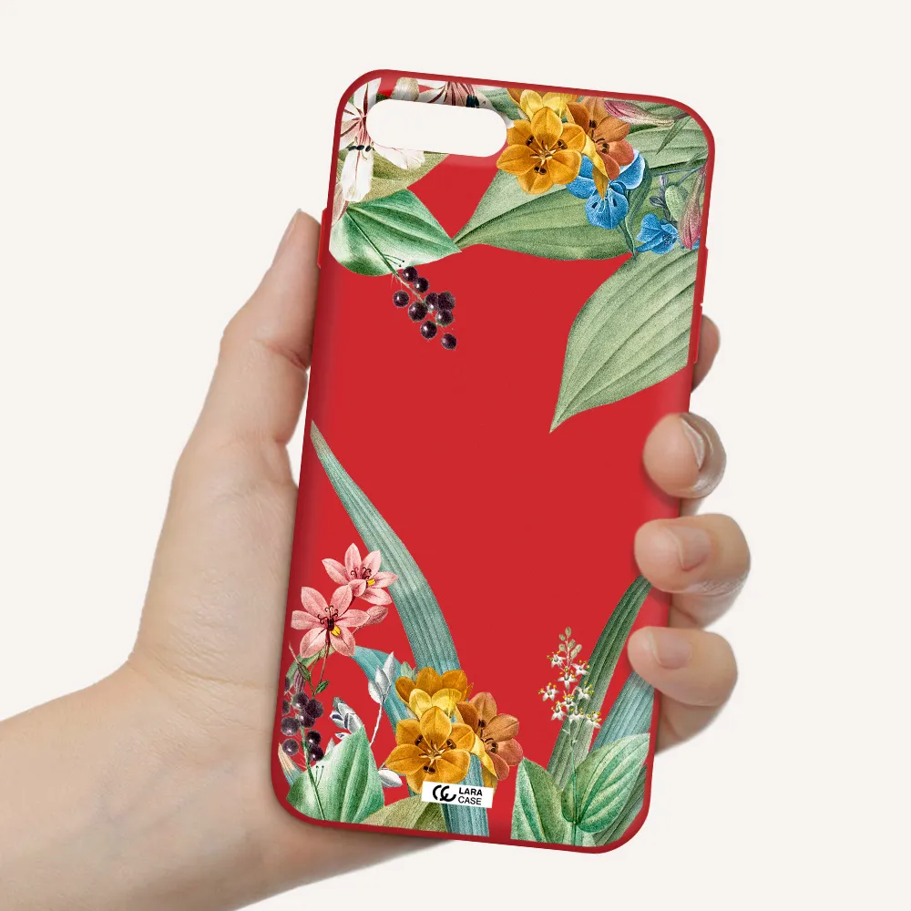 Summer Flower Vector Apple iPhone 8 plus Silicone Imperial Red Case