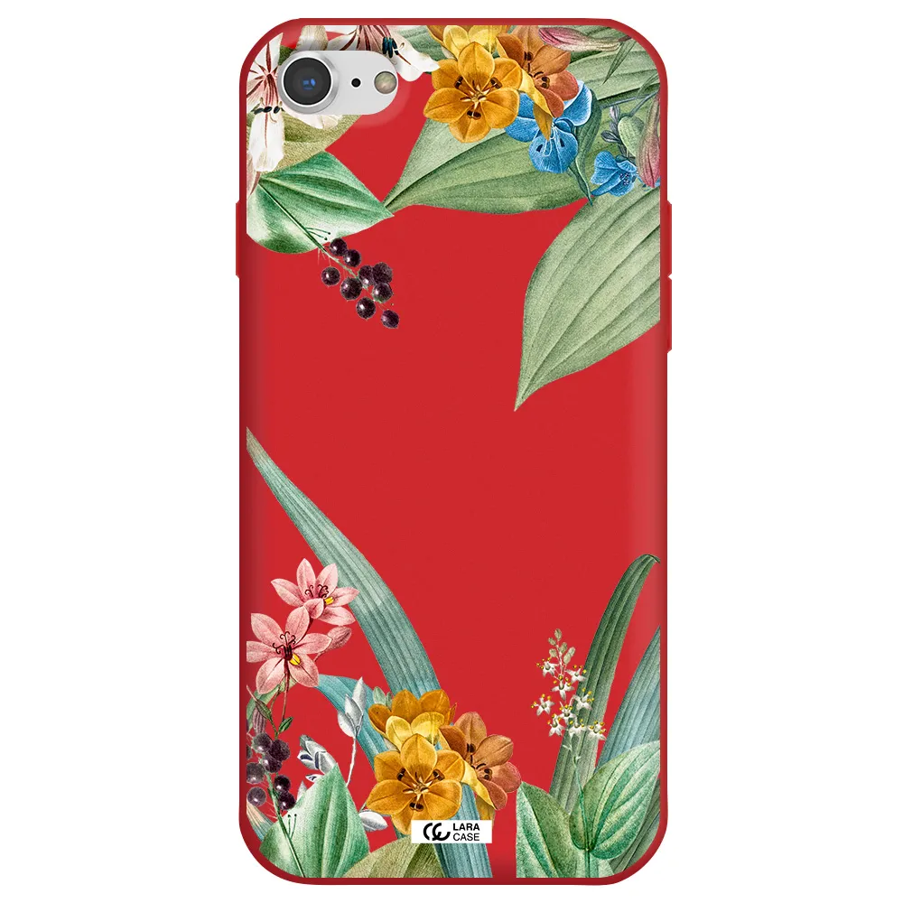 Summer Flower Vector Apple iPhone 8 Silicone Imperial Red Case