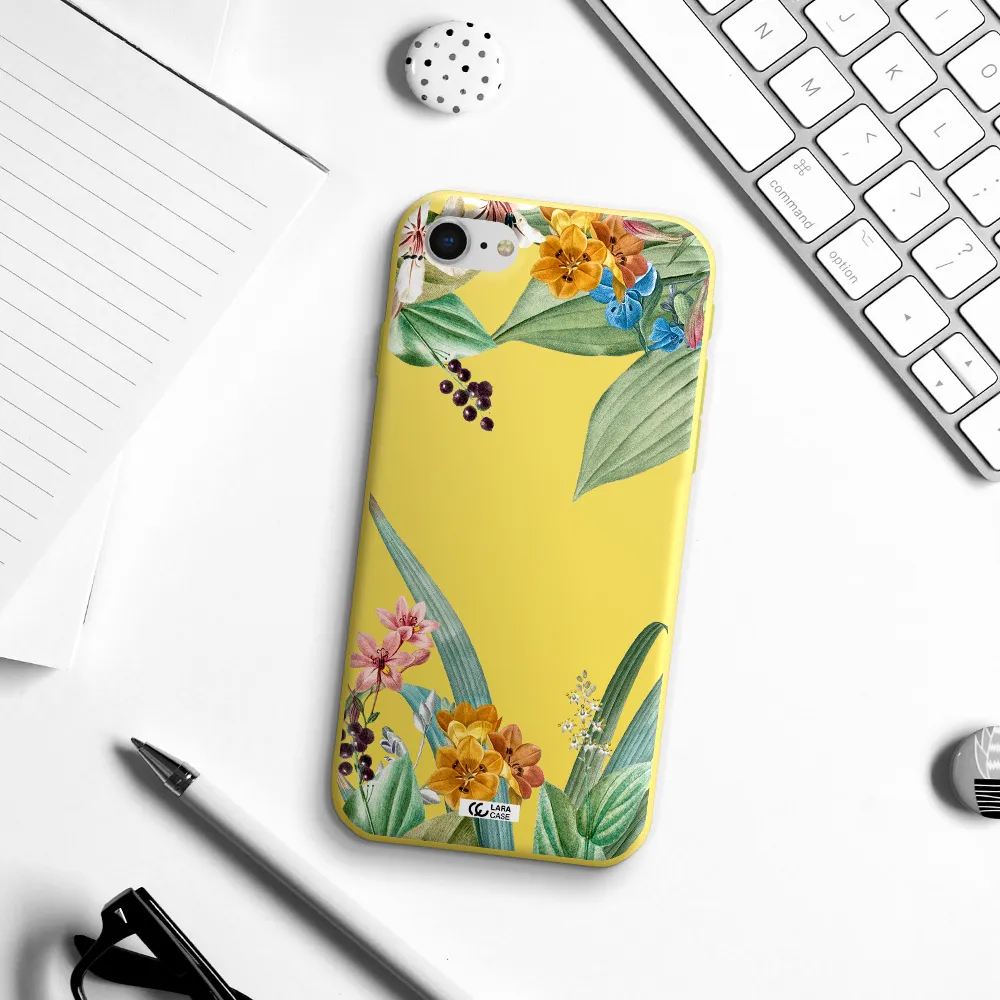 Summer Flower Vector Apple iPhone se 2020 Silicone canary yellow Case