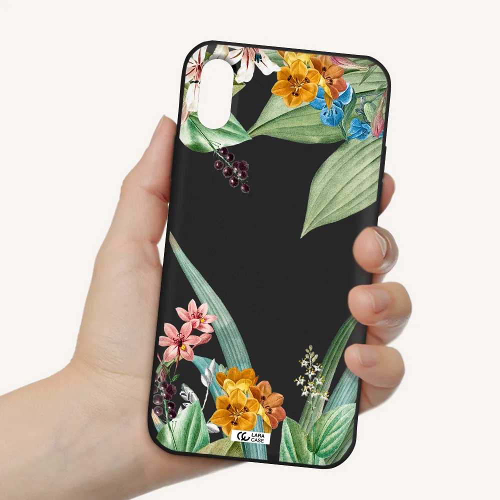 Summer Flower Vector Apple iPhone X Silicone black Case