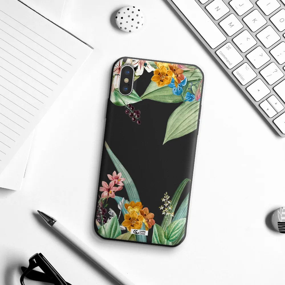 Summer Flower Vector Apple iPhone X Silicone black Case