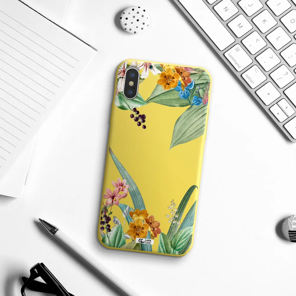 Summer Flower Vector Apple iPhone X Silicone canary yellow Case