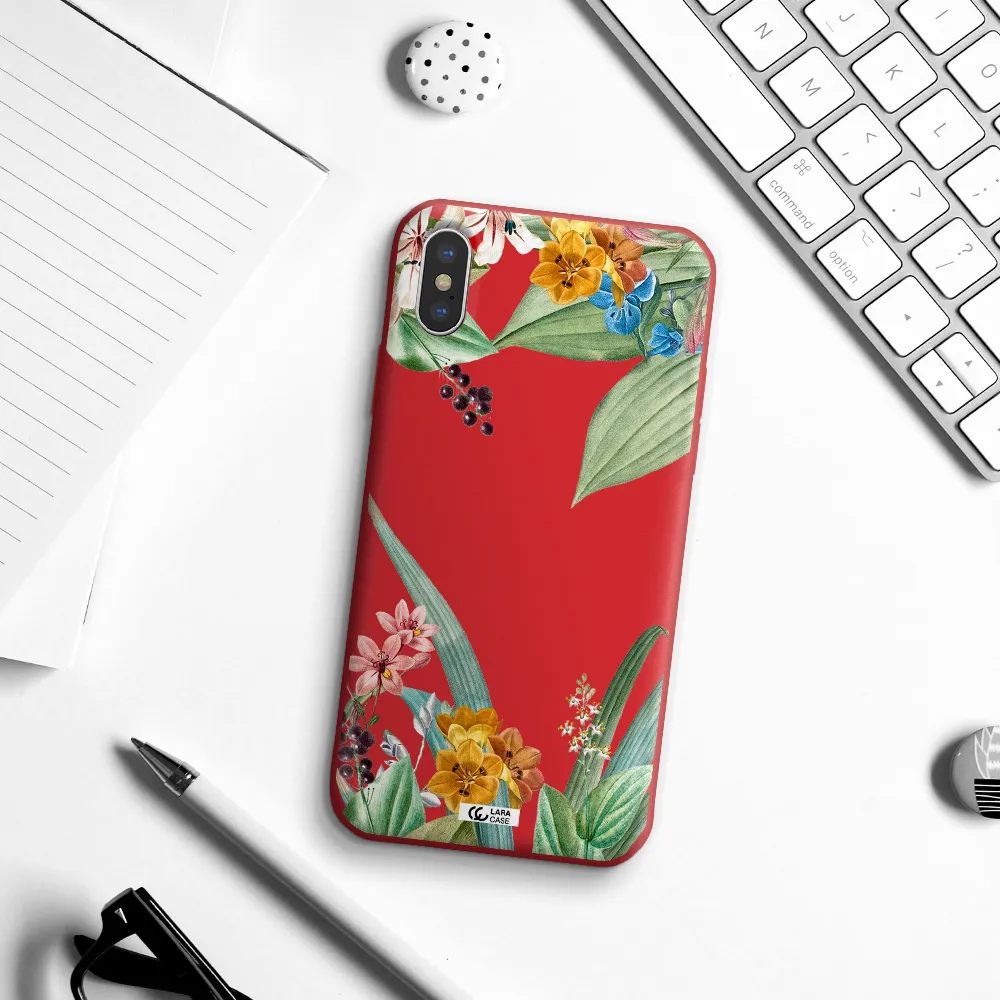 Summer Flower Vector Apple iPhone X Silicone Imperial Red Case