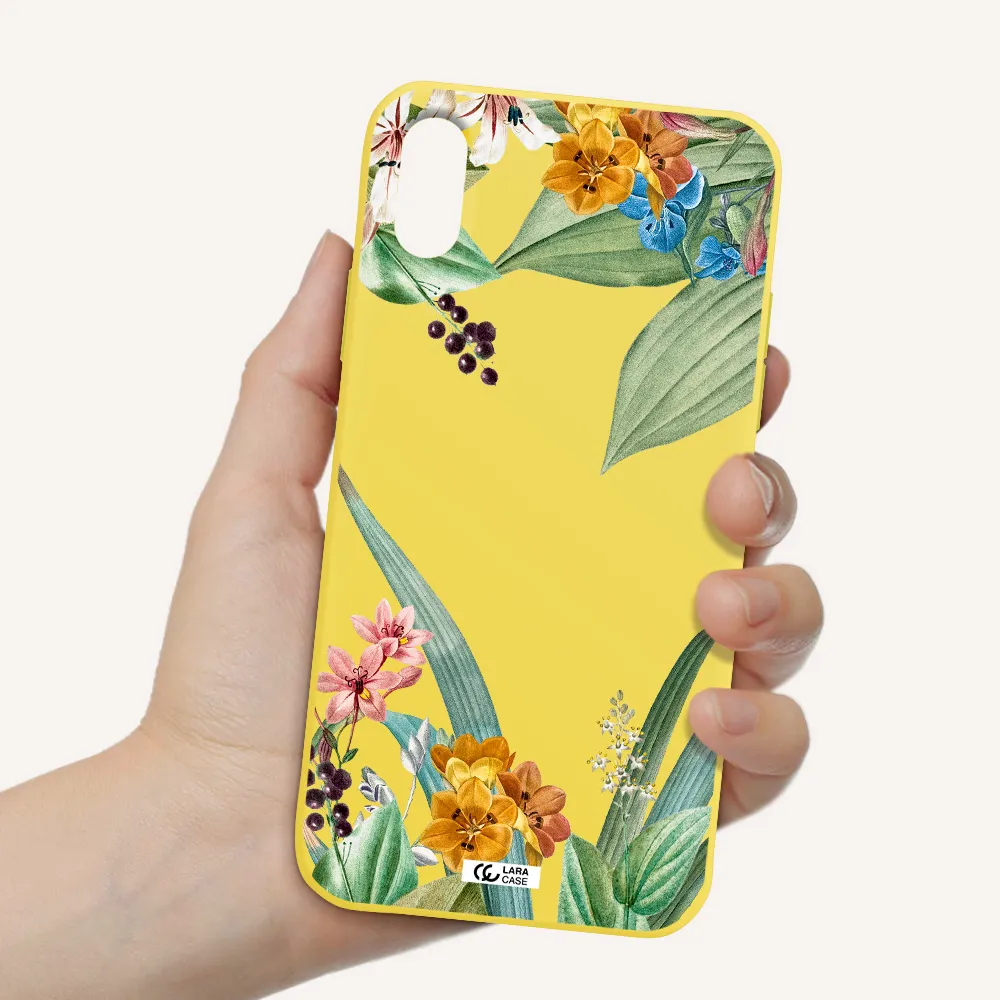 Summer Flower Vector Apple iPhone XS Silicone canary yellow Case