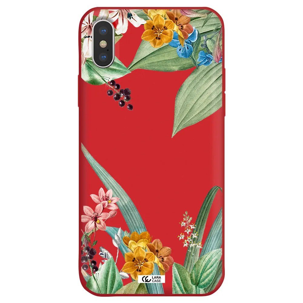 Summer Flower Vector Apple iPhone XS Silicone Imperial Red Case