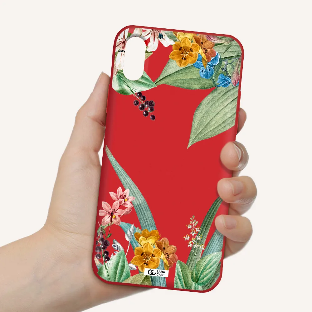 Summer Flower Vector Apple iPhone XS Silicone Imperial Red Case