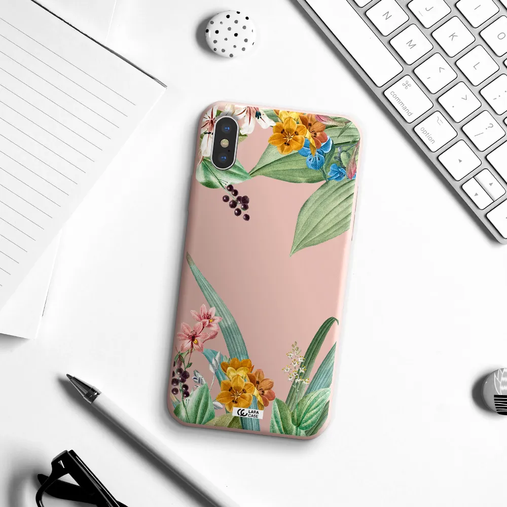Summer Flower Vector Apple iPhone XS Silicone pastel pink Case
