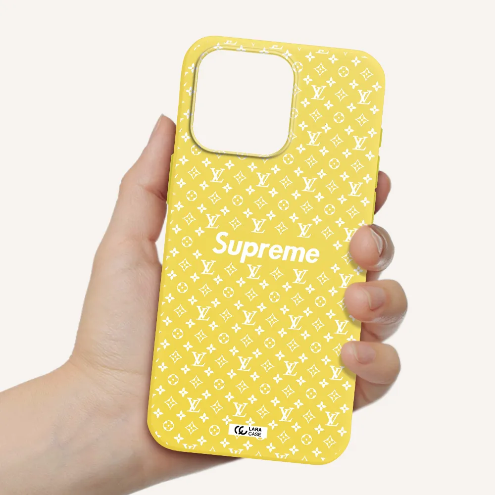 Supreme Center Apple Iphone 15 Pro max Silicone canary yellow Case
