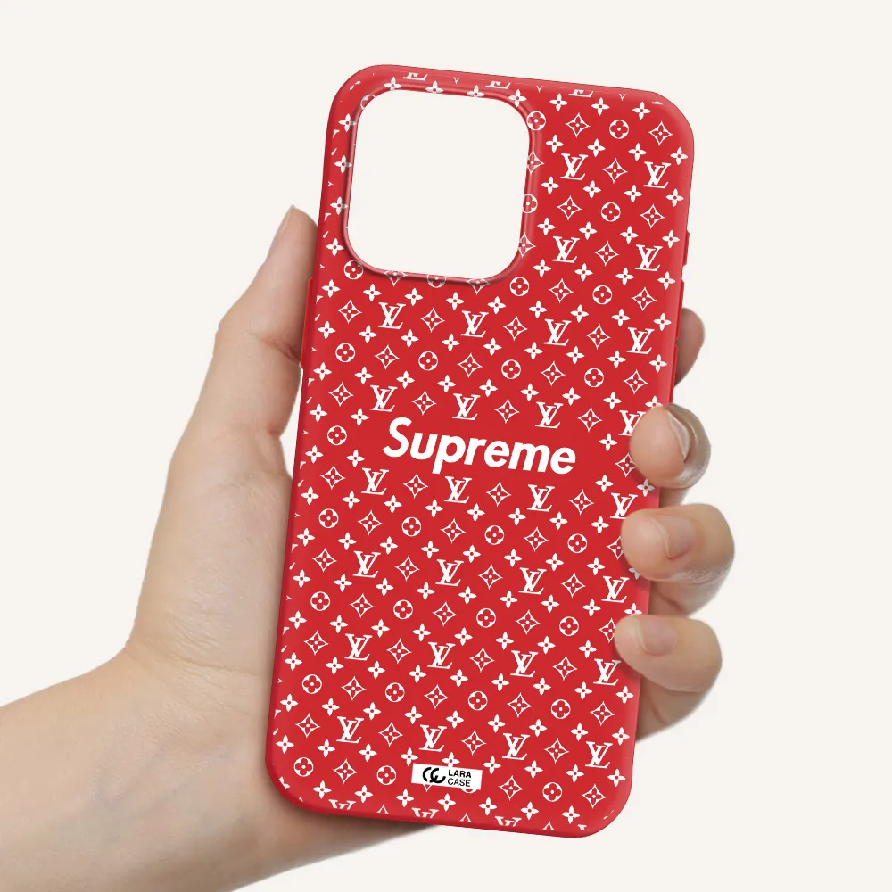 Supreme Center Apple Iphone 15 Pro Max Silicone Imperial Red Case