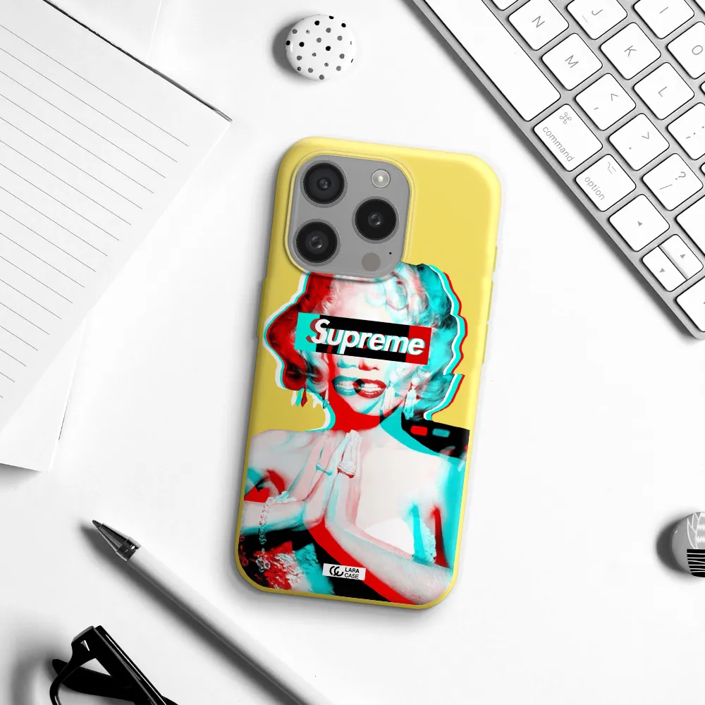 Marilyn Monroe Supreme Apple Iphone 15 Pro Silicone Canary Yellow Case