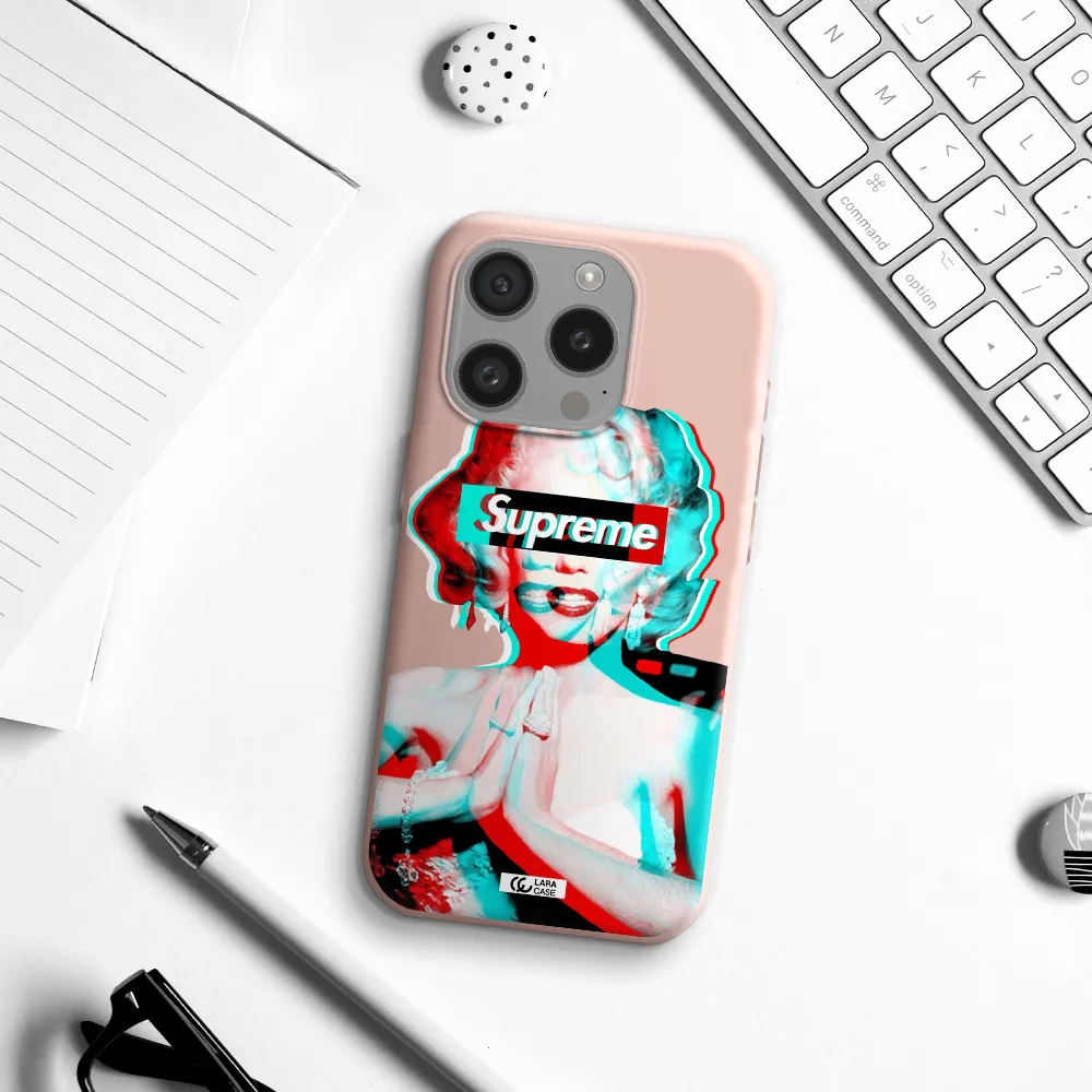 Marilyn Monroe Supreme Apple Iphone 15 Pro Silicone Pastel Pink Case