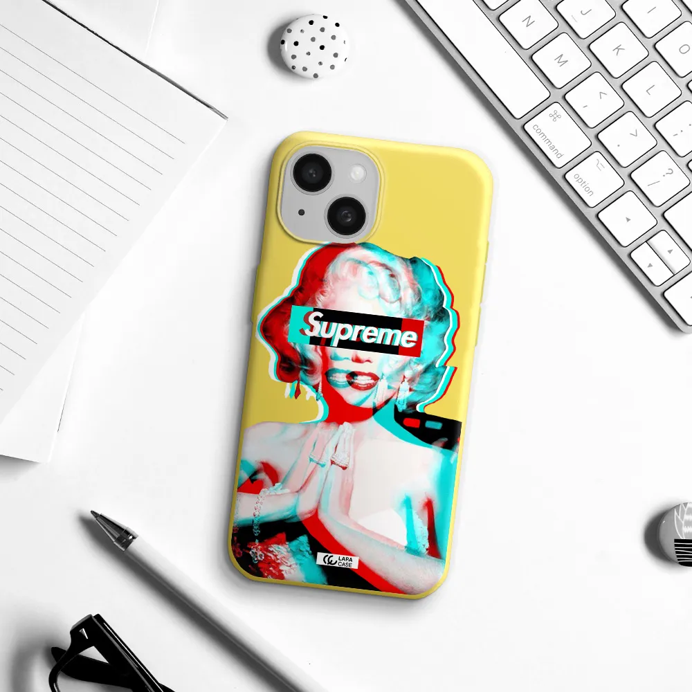 Marilyn Monroe Supreme Apple iPhone 15 Silicone canary yellow Case