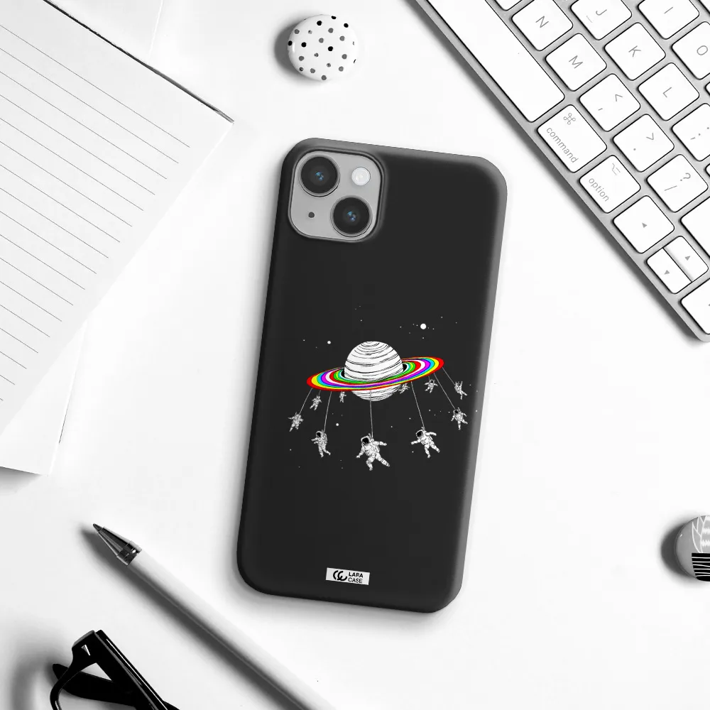 Pluto Rainbow Apple iPhone 14 plus Silicone black Case