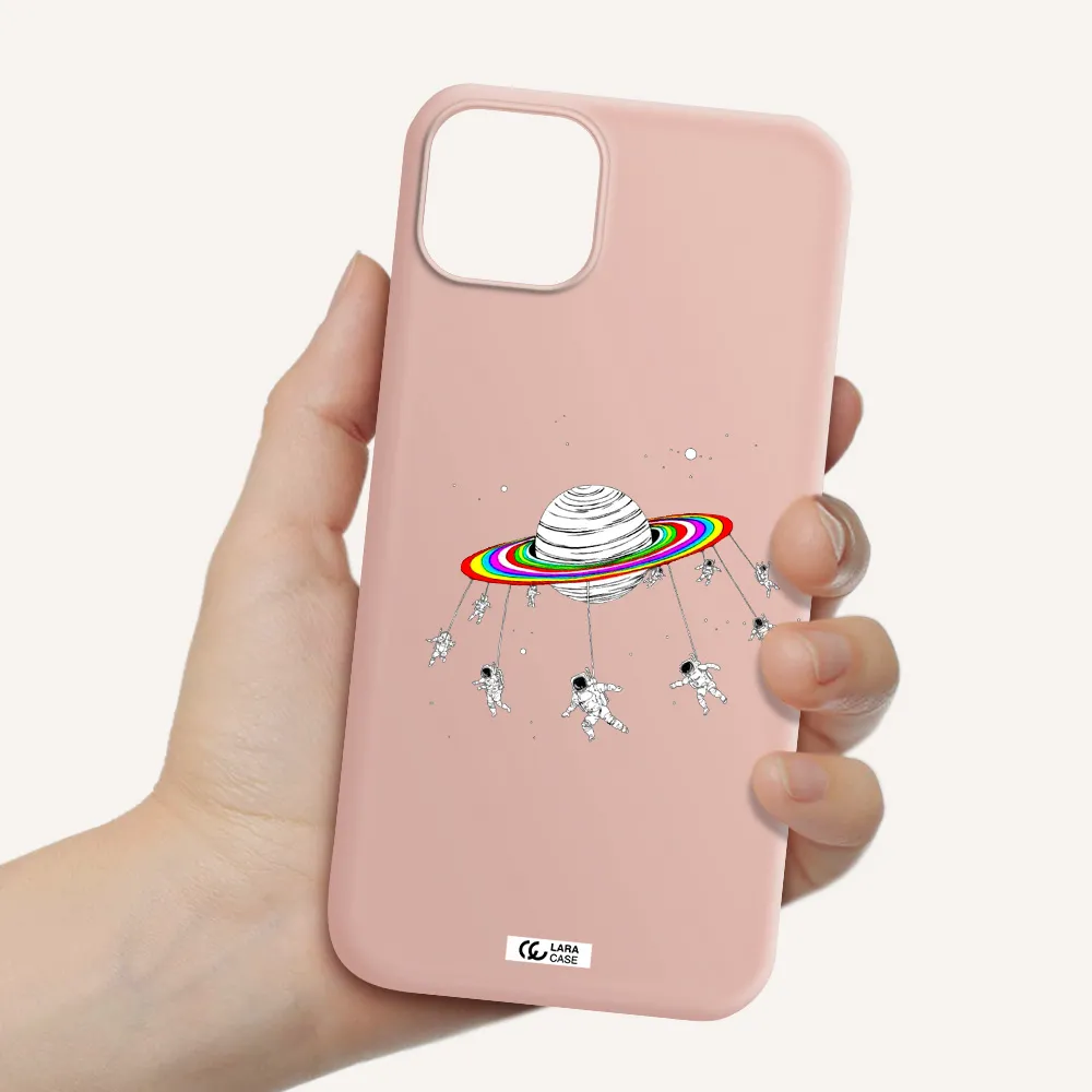 Pluto Rainbow Apple iPhone 14 plus Silicone pastel pink Case