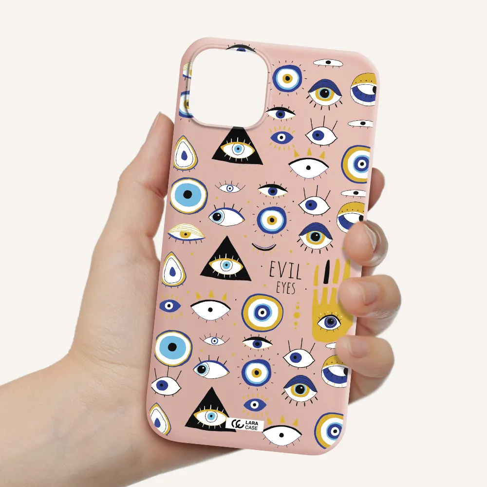 Evil Eyes Apple iPhone 14 plus Silicone pastel pink Case