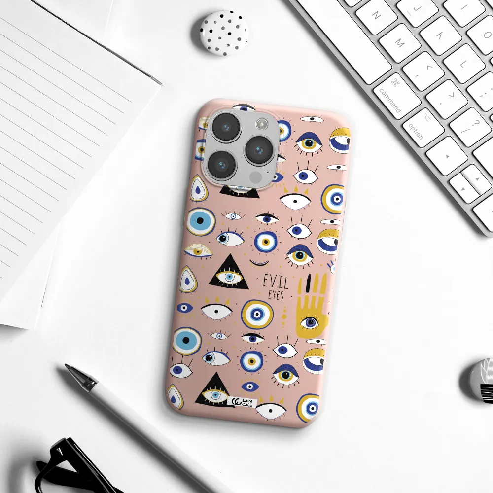 Evil Eyes Apple iPhone 14 pro Silicone pastel pink Case