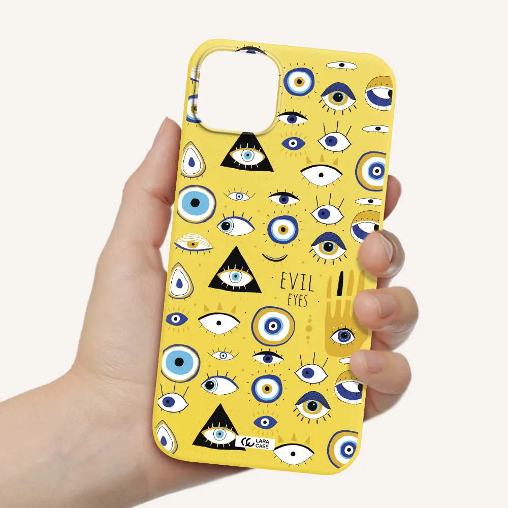 Evil Eyes Apple iPhone 14 Silicone canary yellow Case