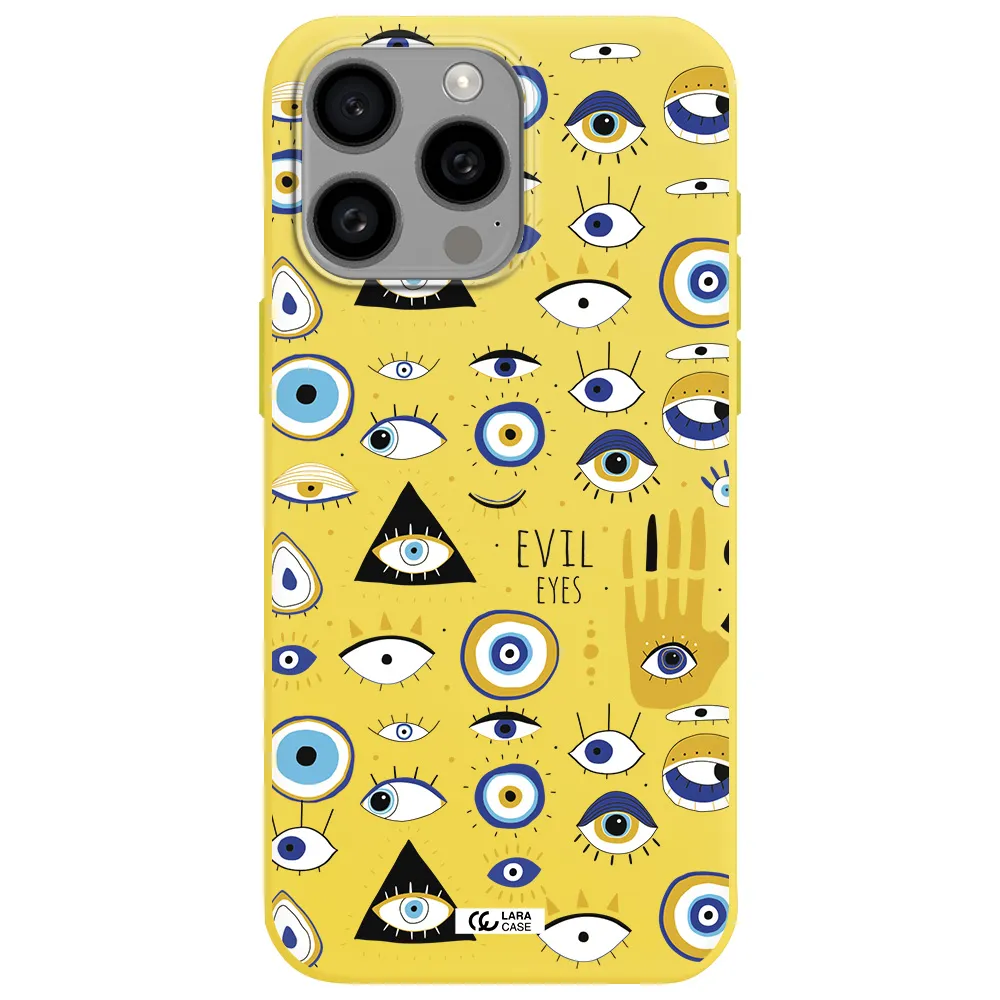 Evil Eyes Apple Iphone 15 Pro max Silicone canary yellow Case