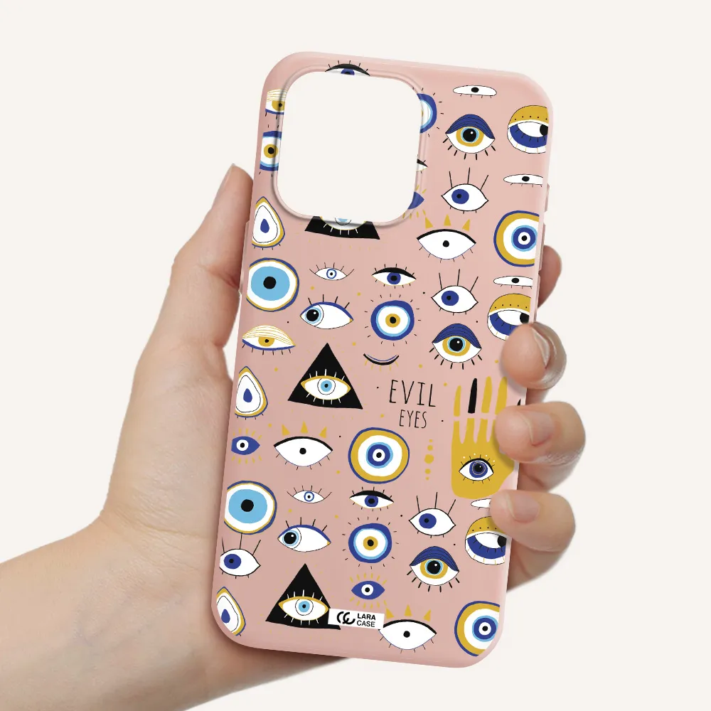 Evil Eyes Apple Iphone 15 Pro max Silicone pastel pink Case