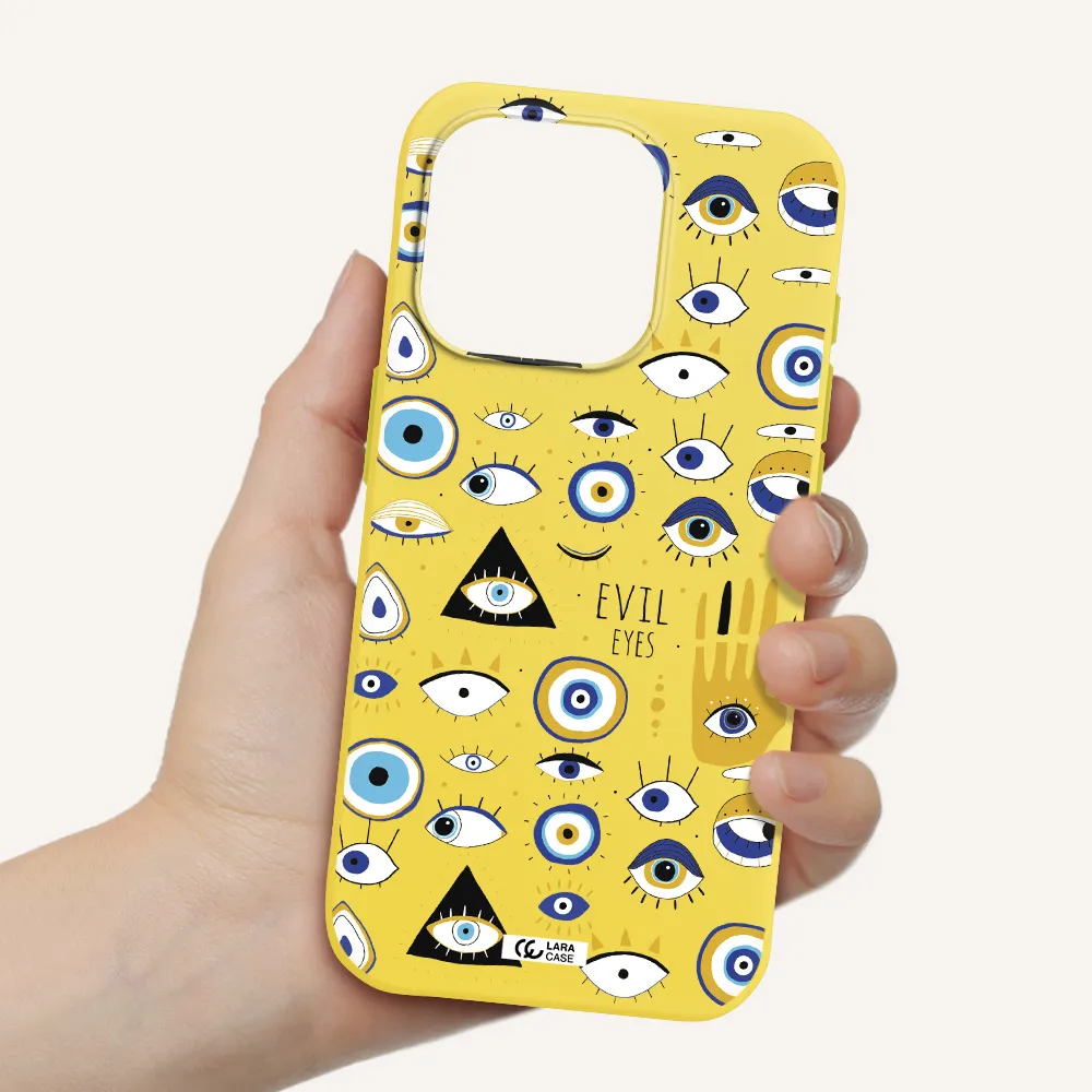 Evil Eyes Apple Iphone 15 Pro Silicone Canary Yellow Case