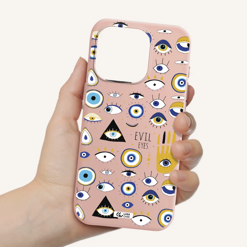 Evil Eyes Apple Iphone 15 Pro Silicone Pastel Pink Case