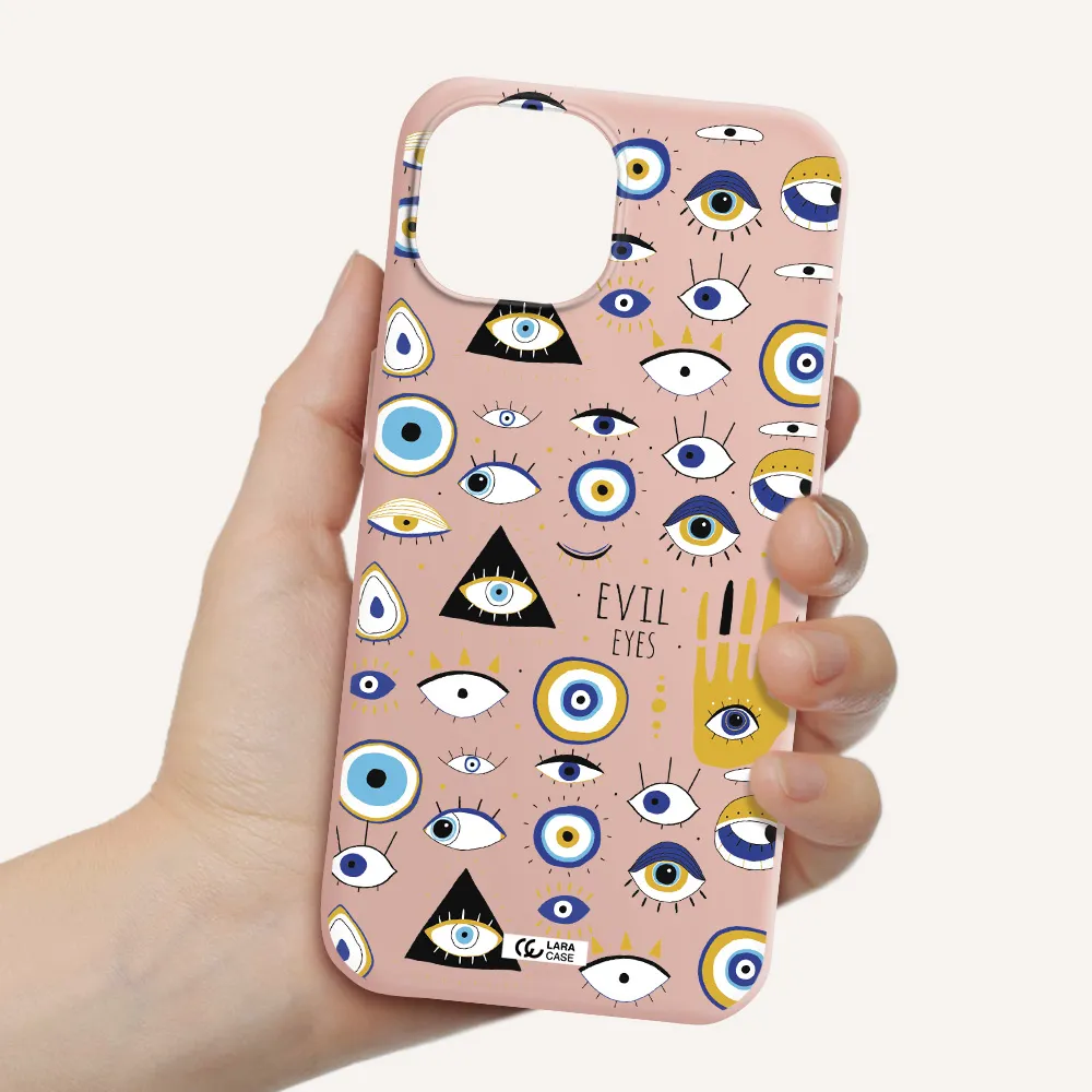 Evil Eyes Apple Iphone 15 Silicone Pastel Pink Case